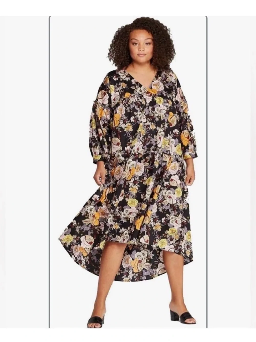 Who what wear Plus-Size Floral V-Neck High-Low Dress in Black